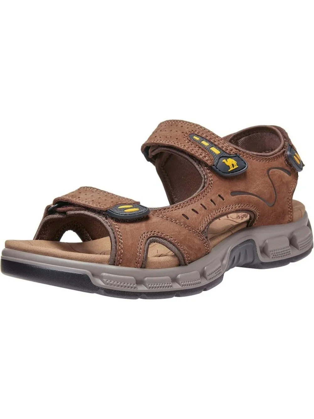 Men's Brown Athletic Outdoor Leather Solid Waterproof Rubber Hiking Sandal Shoes